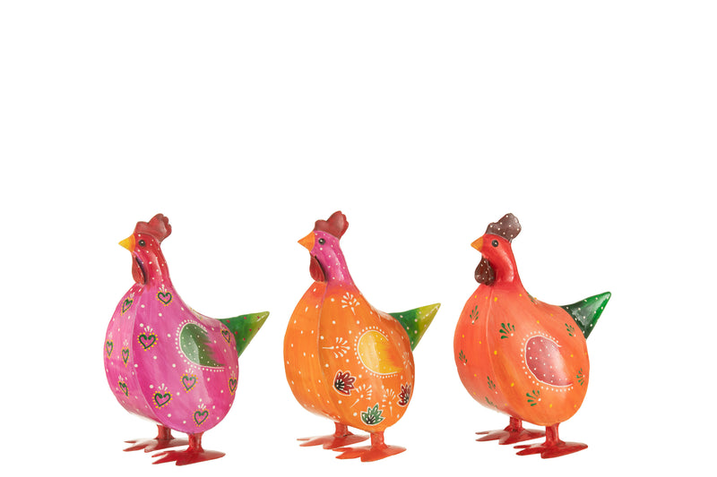 Set of 6 3-assorted hand-painted metal chickens - colorful Easter and summer decorations