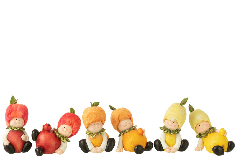 Set van 18 kinderfiguren met citroen-, sinaasappel- en appelmotieven