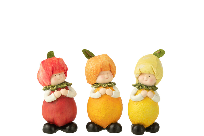 Set van 9 kinderfiguren met citroen-, sinaasappel- en appelmotieven gemaakt van polyresin, 3 assorti - charmante decoratie voor thuis en meer