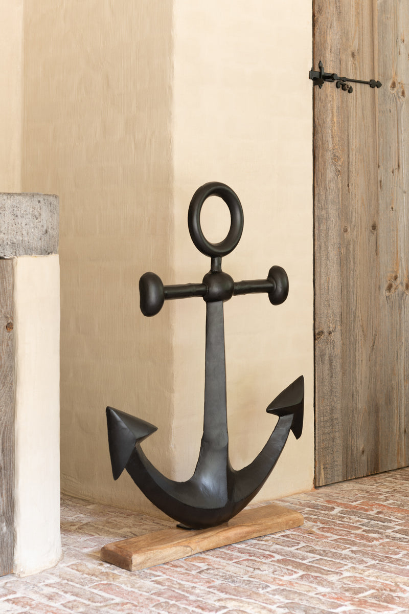 Set of 2 anchors on a base made of aluminum in black - maritime elegance for your home