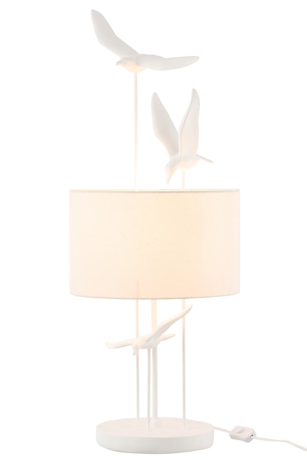 Set van 2 design tafellampen van poly meeuwen - elegant wit en beige