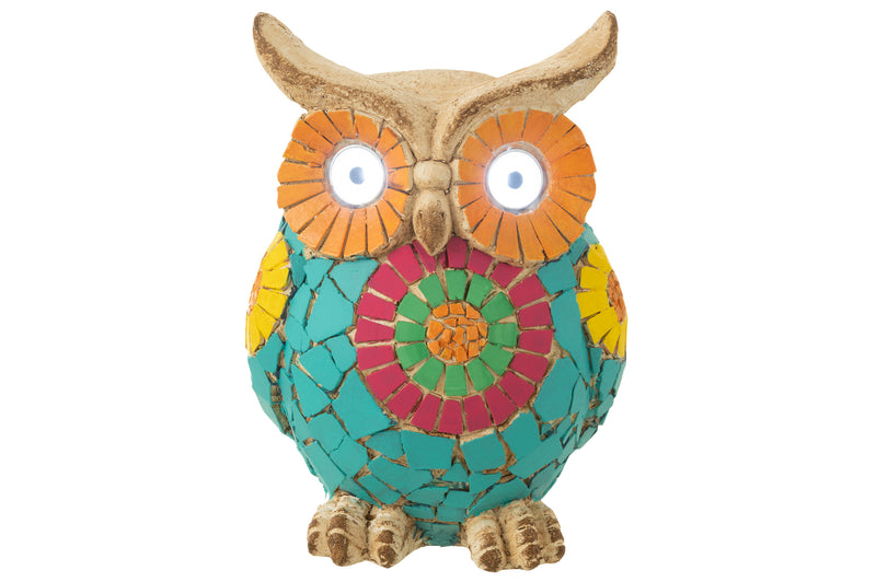 Set of 2 handmade colorful owls with solar function made of magnesia - charming garden decoration with LED eyes