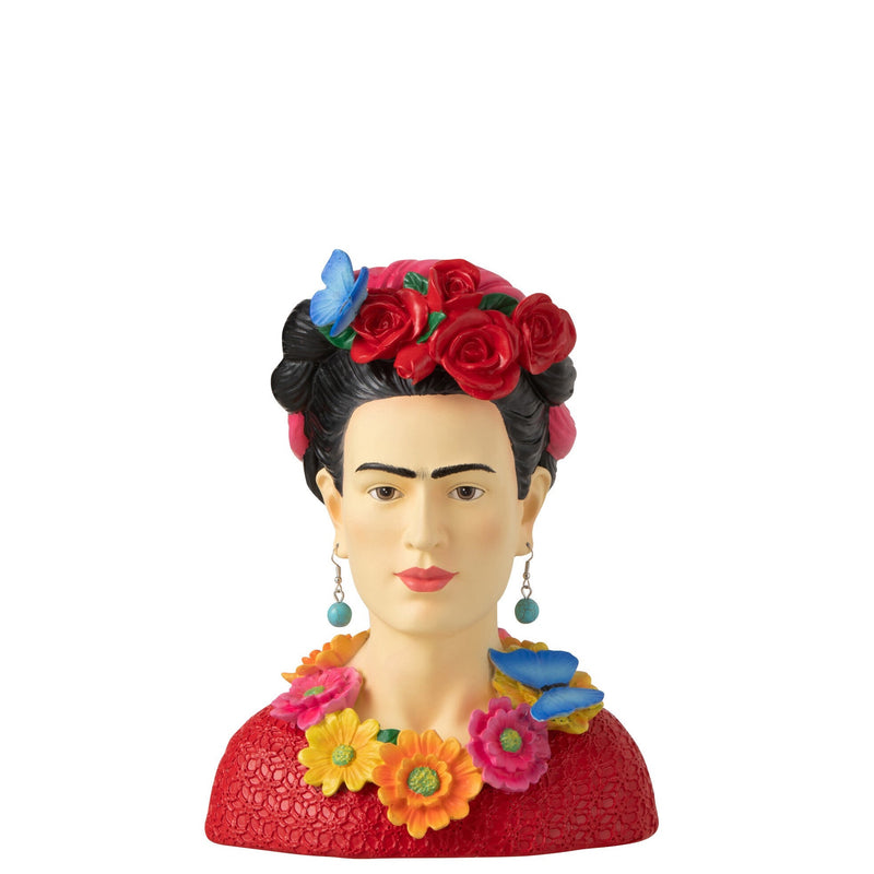 Büste von Frida Kahlo mit Rosenkranz, Bunt – Künstlerische und Inspirierende Dekoration