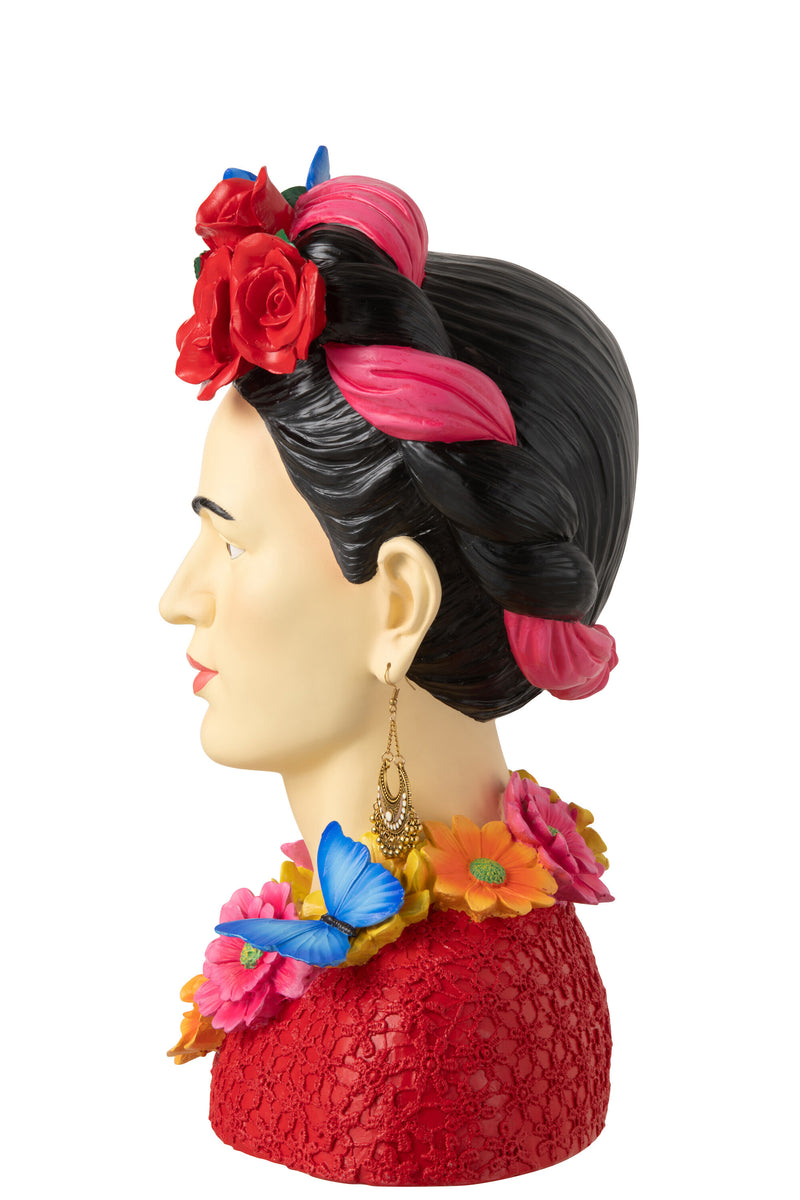 Büste von Frida Kahlo mit Rosenkranz, Bunt – Künstlerische und Inspirierende Dekoration