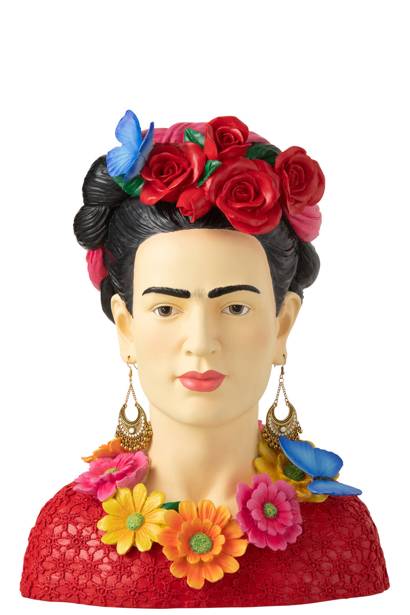 Buste van Frida Kahlo met rozenkrans, kleurrijk - artistieke en inspirerende decoratie