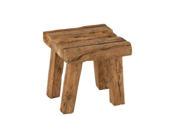 Set of 2 rustic teak stools in natural - versatile and stylish
