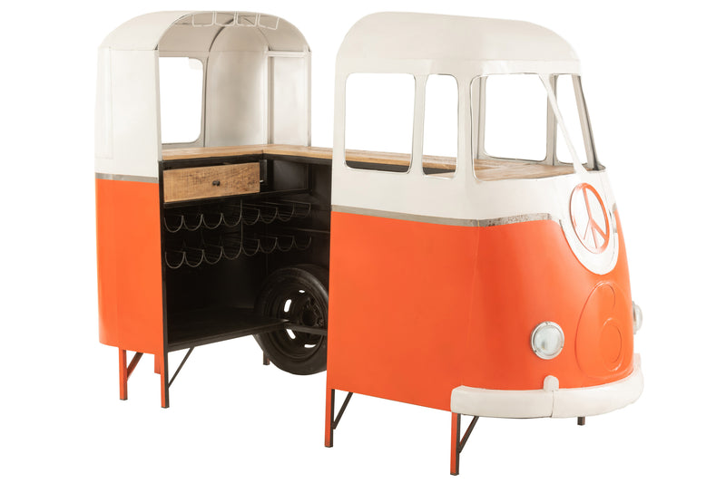 VW busbar van metaal in oranje - stijlvolle retro bar voor in huis