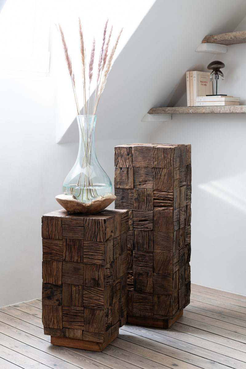Handgemaakte decoratieve zuil 'Naturell' Medium - gemaakt van hout, naturel, een ambachtelijk meesterwerk hoogte 90cm