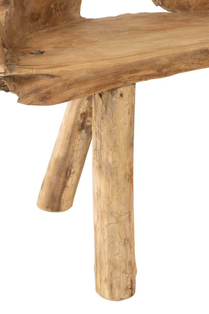 Handgemaakte houten bank van wortelteakhout in naturel