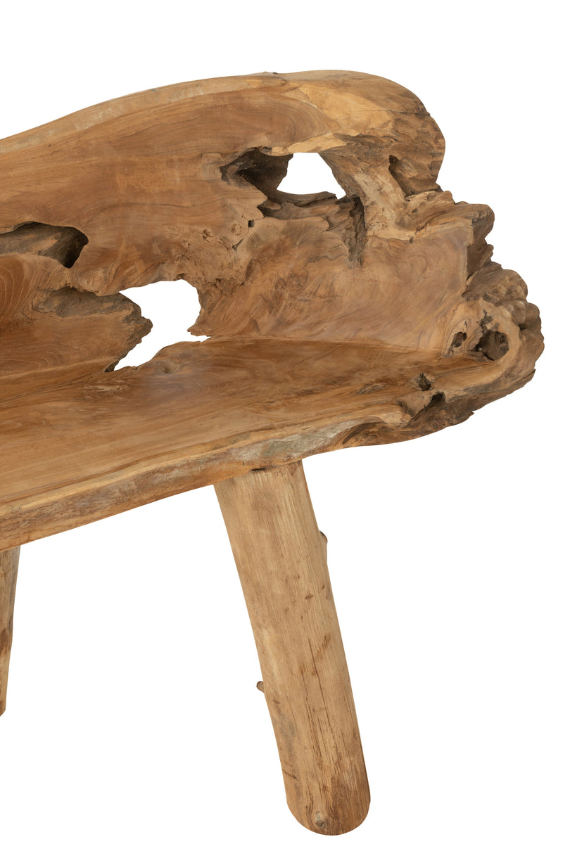 Handgemaakte houten bank van wortelteakhout in naturel