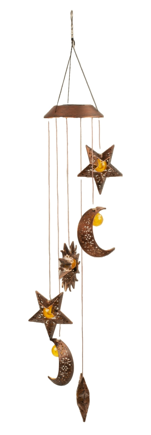 Solar powered wind chime with sun, moon and stars - LED illuminated, 84cm