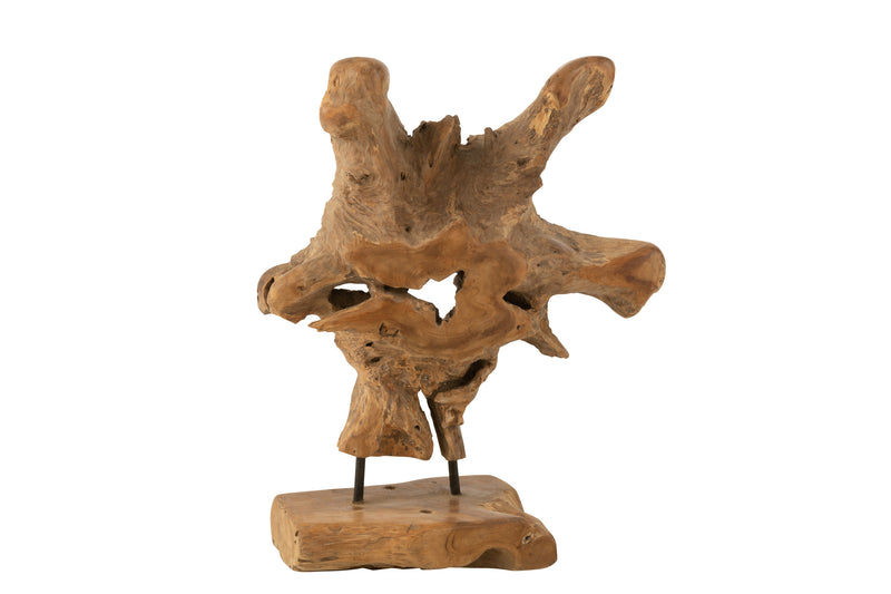 Handgemaakte decoratieve houtwortel van natuurlijk teakhout op een houten voet