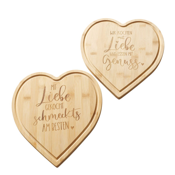 Heart-shaped bamboo cutting board "Love", natural color, 31 x 27.5 cm