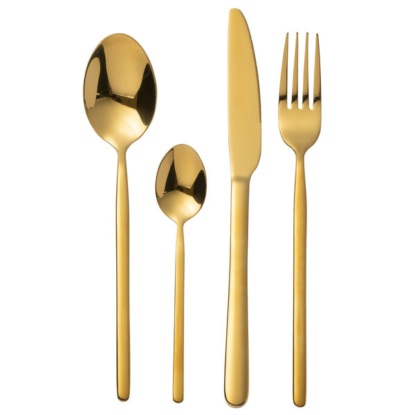 24-piece stainless steel cutlery set in shiny gold