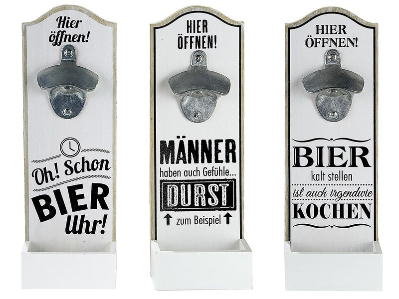 Bierhumor - Set van 6 MDF-wandflesopeners, 3 assorti met spreuken