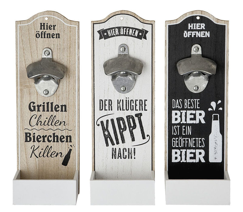Drinking wisdom - set of 6 MDF wall bottle openers, 3 assorted with sayings