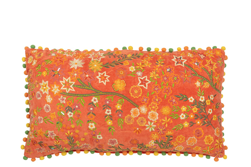Set van 4 rechthoekige kussens met bloemmotief - een vleugje elegantie in oranje