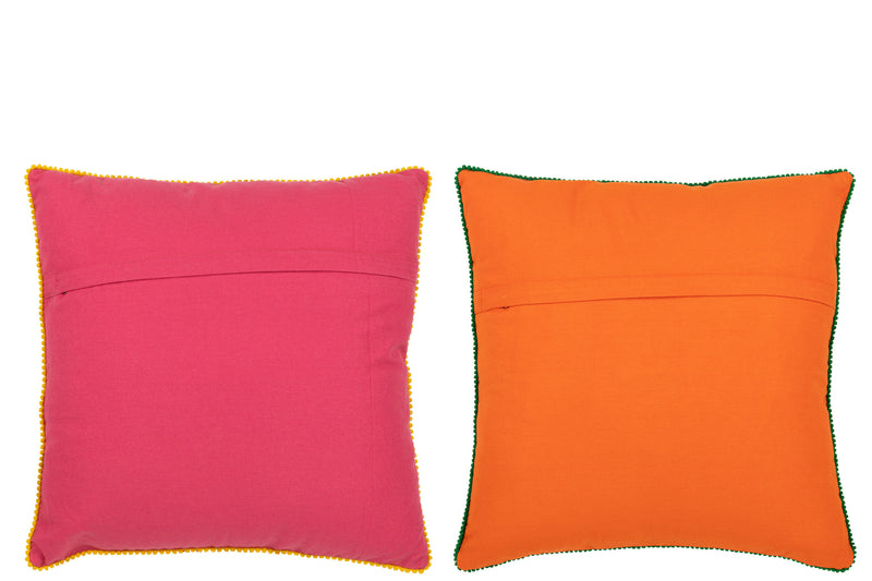 Set van 4 kussens, 2 assorti met bloemenborduurwerk in oranje/roze - een vleugje kleur en elegantie