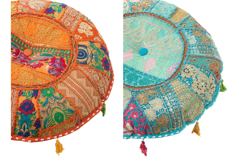 Set van 4 handgemaakte krukjes 'Mandala Dreams' met kwastjes in oranje/blauw