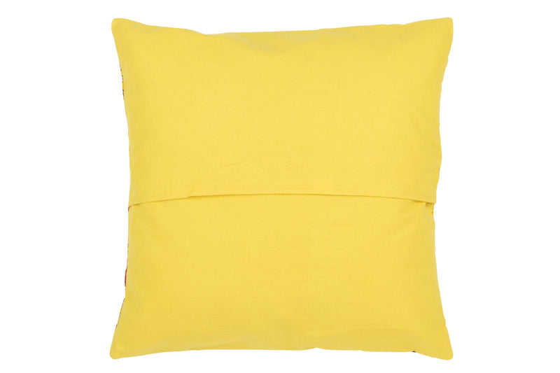 Bright set of 4 yellow cushions with floral pattern and decorative stitching - handmade