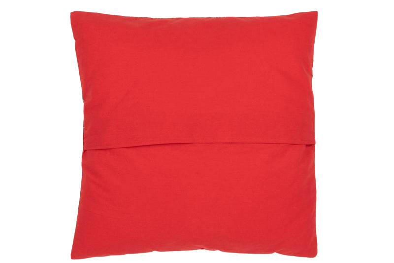 Set van 4 kussens met rood bloemmotief en decoratieve stiksels - handgemaakte elegantie - handgemaakt