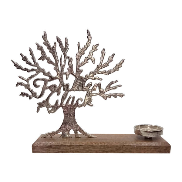 Alu-Baum mit Kerzenhalter "Familienglück", 37 x 8 x 28 cm, silber - Dekorativer Kerzenständer für ein harmonisches Zuhause
