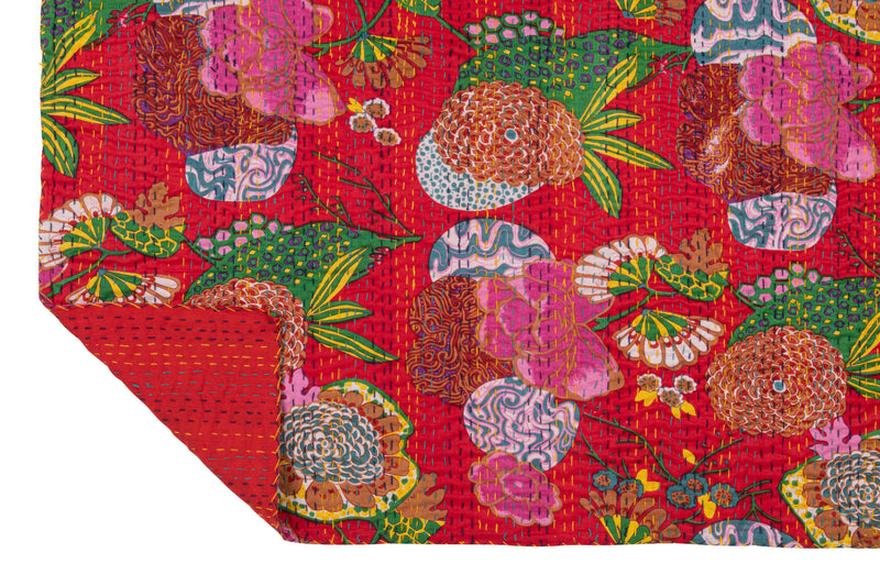 2er Set Rote Plaids Strandmatten mit Blumenmuster und Handgenähten Details - Small