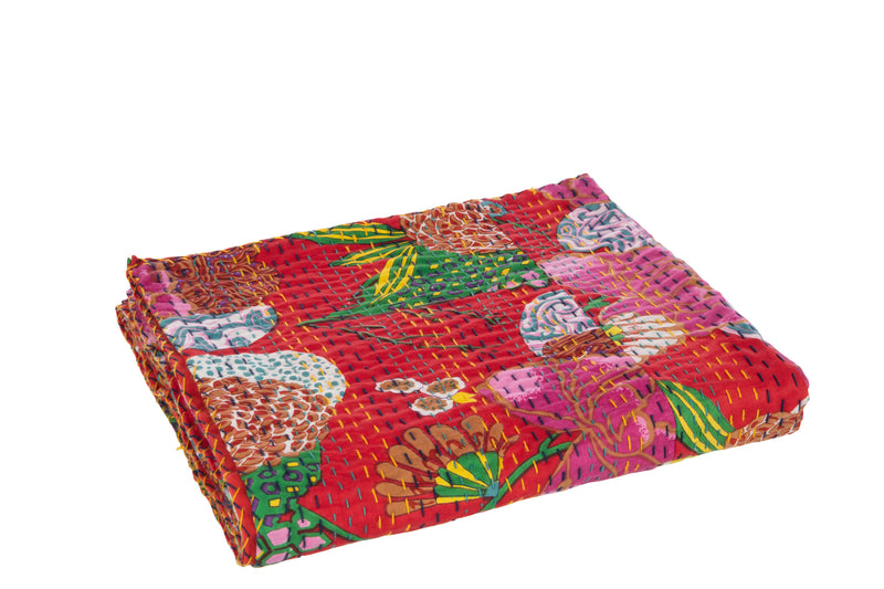 Set of 2 Red Plaid Beach Mats with Floral Pattern and Hand Stitched Details - Small