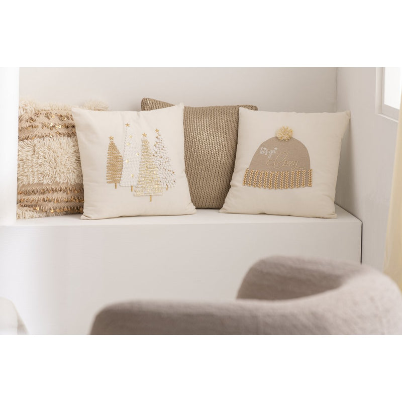 Let's Get Cosy sierkussen met hoedenmotief, katoen wit/beige