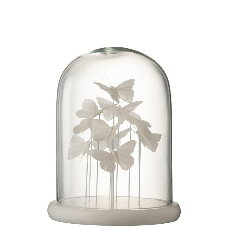 Large glass bell with white butterflies