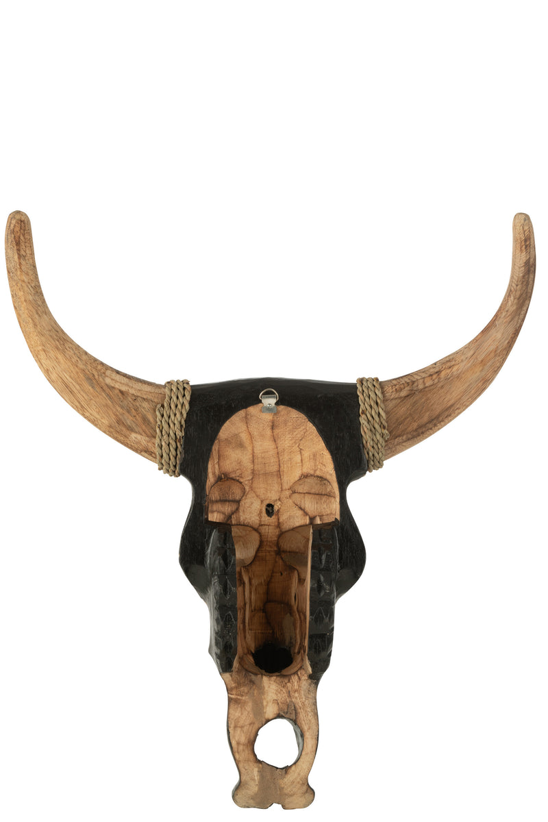 Handcrafted Cow Skull made from Albasia wood - Unique craftsmanship in black