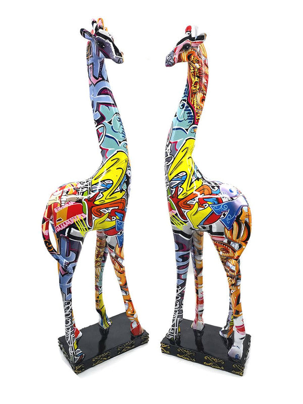 Set van 2 - Graffiti design giraf "Street Art" - Kleurrijk, op een zwarte basis
