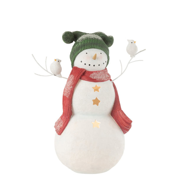 Snowman LED Figure with Birds 50 cm Red Green