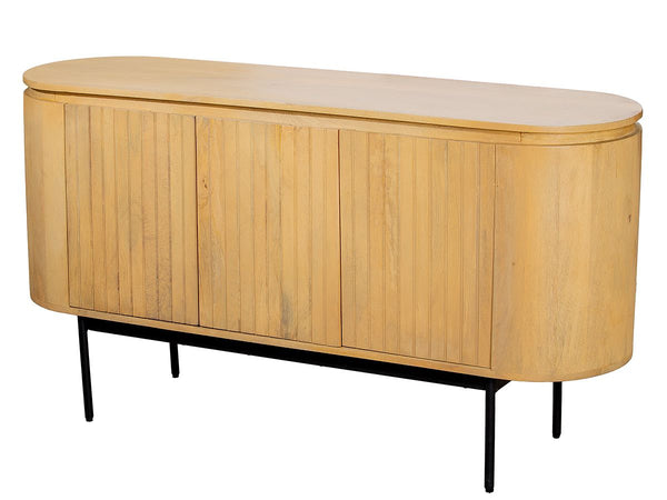 Houten dressoir Roseau - mangohout, natuurlijke kleur, ronde vorm, 3 deuren, elegant opbergmeubel