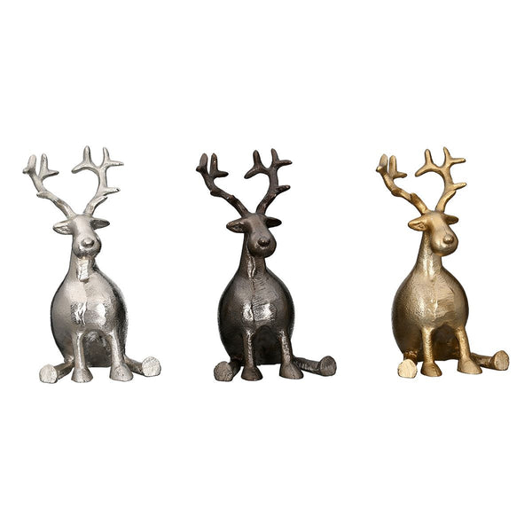 "Hank" reindeer figurine set in anthracite, champagne and silver – elegant aluminum decoration