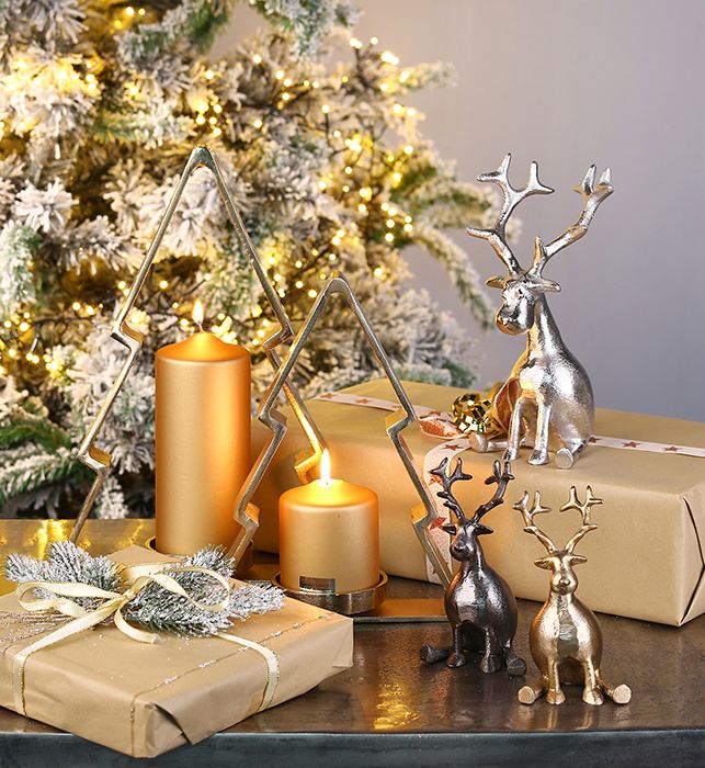"Hank" reindeer figurine set in anthracite, champagne and silver – elegant aluminum decoration
