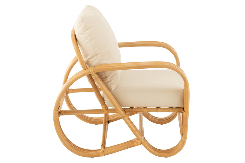 Comfortable armchair with cushions - Elegance in rattan and fabric in natural and white 