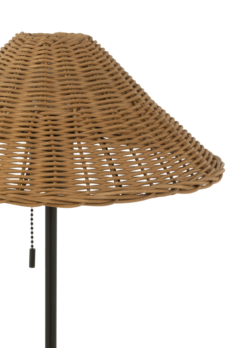 Set of 2 premium table lamps made of metal and rattan in black and natural