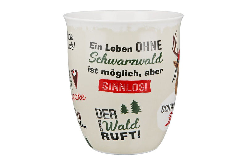 Schwarzwaldliebe - Set of 6 porcelain jumbo cups, black/red/green, 400 ml deer