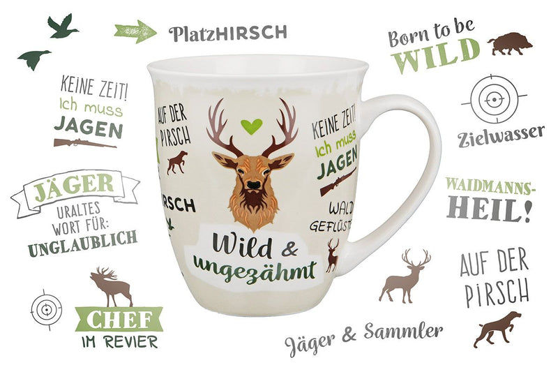 Wild &amp; Untamed - Set of 6 porcelain jumbo cups in green/brown/white, 400 ml