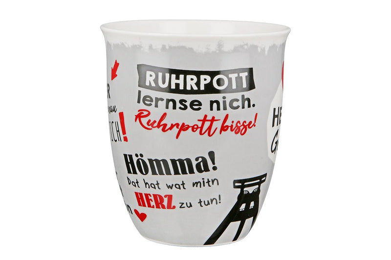 Heimatgefühl Ruhrpott - 6er Set Porzellan Jumbo-Tassen in Schwarz/Rot/Grau, 400 ml