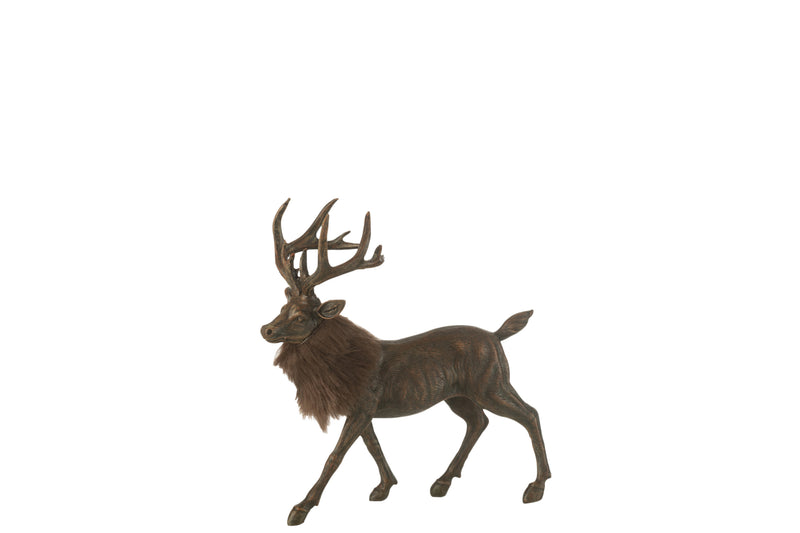 Decorative deer with fur appliqué made of polyresin in brown, height 24cm