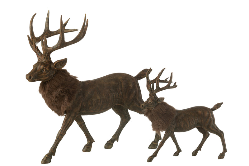 Decorative deer with fur appliqué made of polyresin in brown