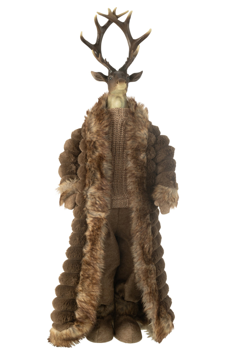 Decorative stag standing with coat – brown, 92 cm