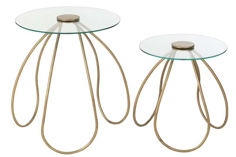 Exclusive set of 2 round Blumy tables made of metal and glass