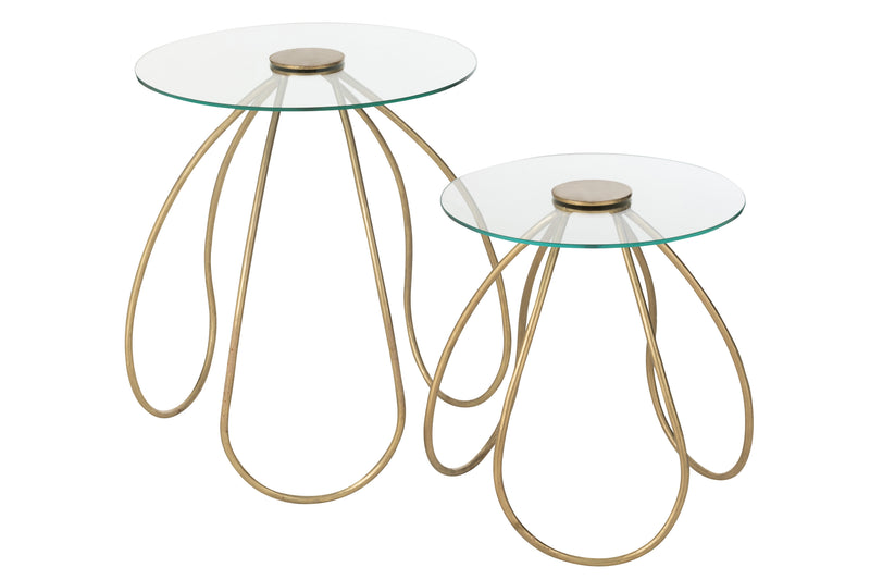 Exclusive set of 2 round Blumy tables made of metal and glass