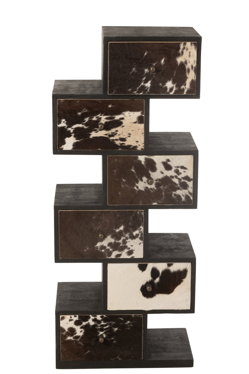 Drawer cabinet "Kast Koe" made of mango wood and fur in black/white