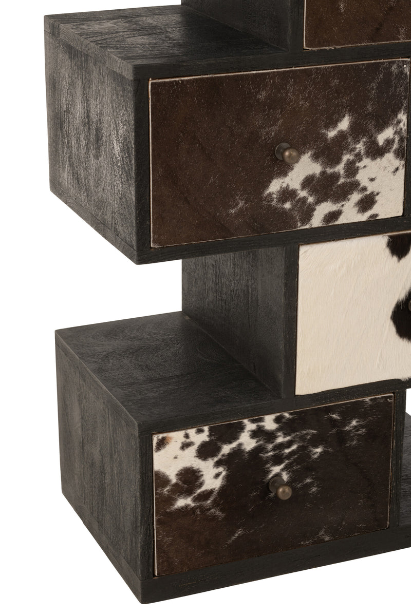 Drawer cabinet "Kast Koe" made of mango wood and fur in black/white