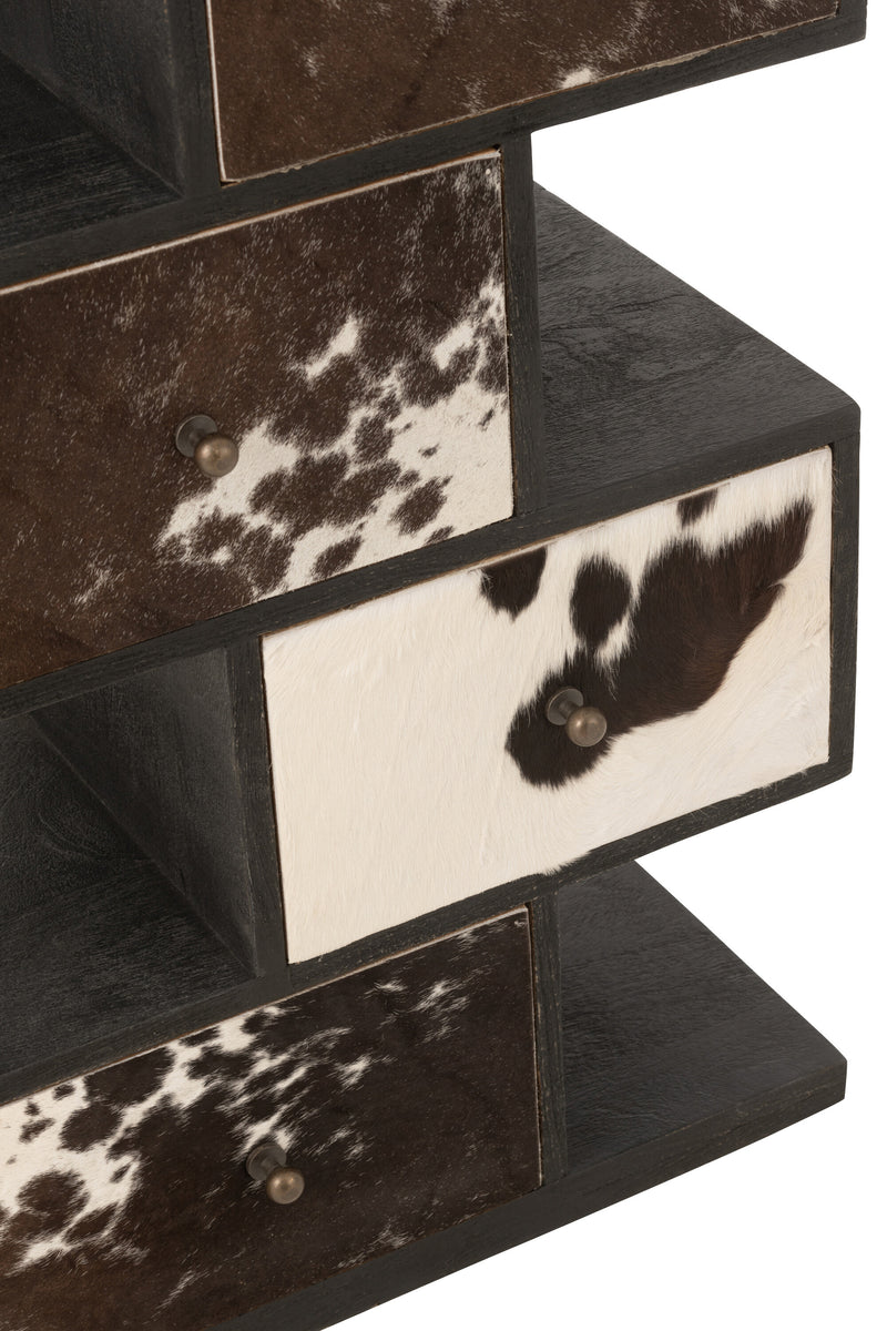 Drawer cabinet "Kast Koe" made of mango wood and fur in black/white