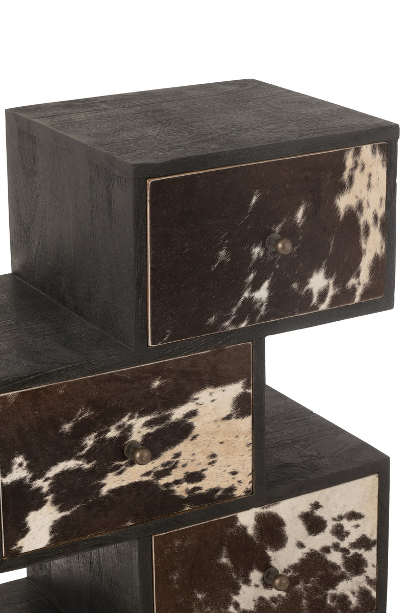 Drawer cabinet "Kast Koe" made of mango wood and fur in black/white